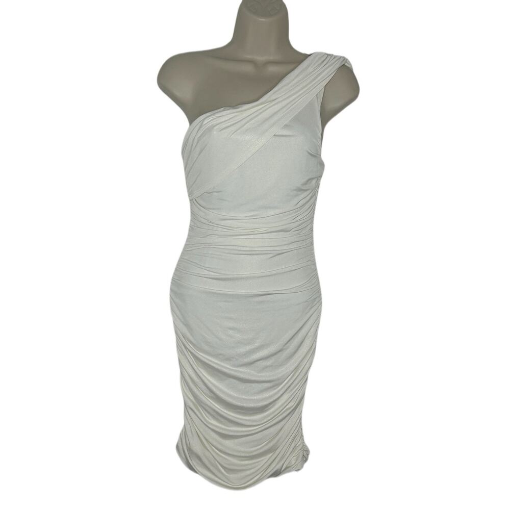 Fredericks of Hollywood Vtg Y2k One Shoulder Bondage Ruched White Dress Sz Small